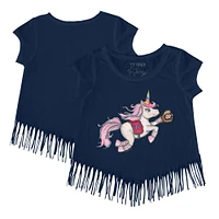 Girls Youth Tiny Turnip Navy Washington Nationals Unicorn Fringe T-Shirt