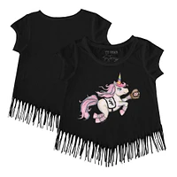 Girls Youth Tiny Turnip Black Chicago White Sox Unicorn Fringe T-Shirt