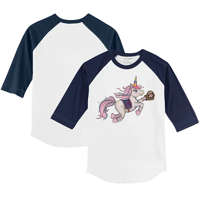 Youth Tiny Turnip White/Navy Atlanta Braves Unicorn 3/4-Sleeve Raglan T-Shirt