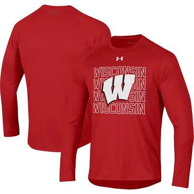 Men's Under Armour Red Wisconsin Badgers 2023 Sideline Tech Raglan Long Sleeve T-Shirt