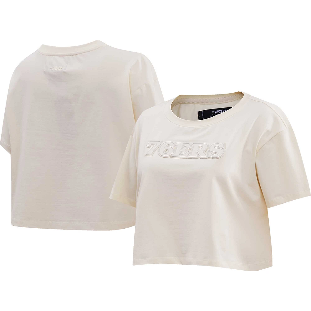 Women's Pro Standard Cream Philadelphia 76ers Neutral Boxy Crop T-Shirt