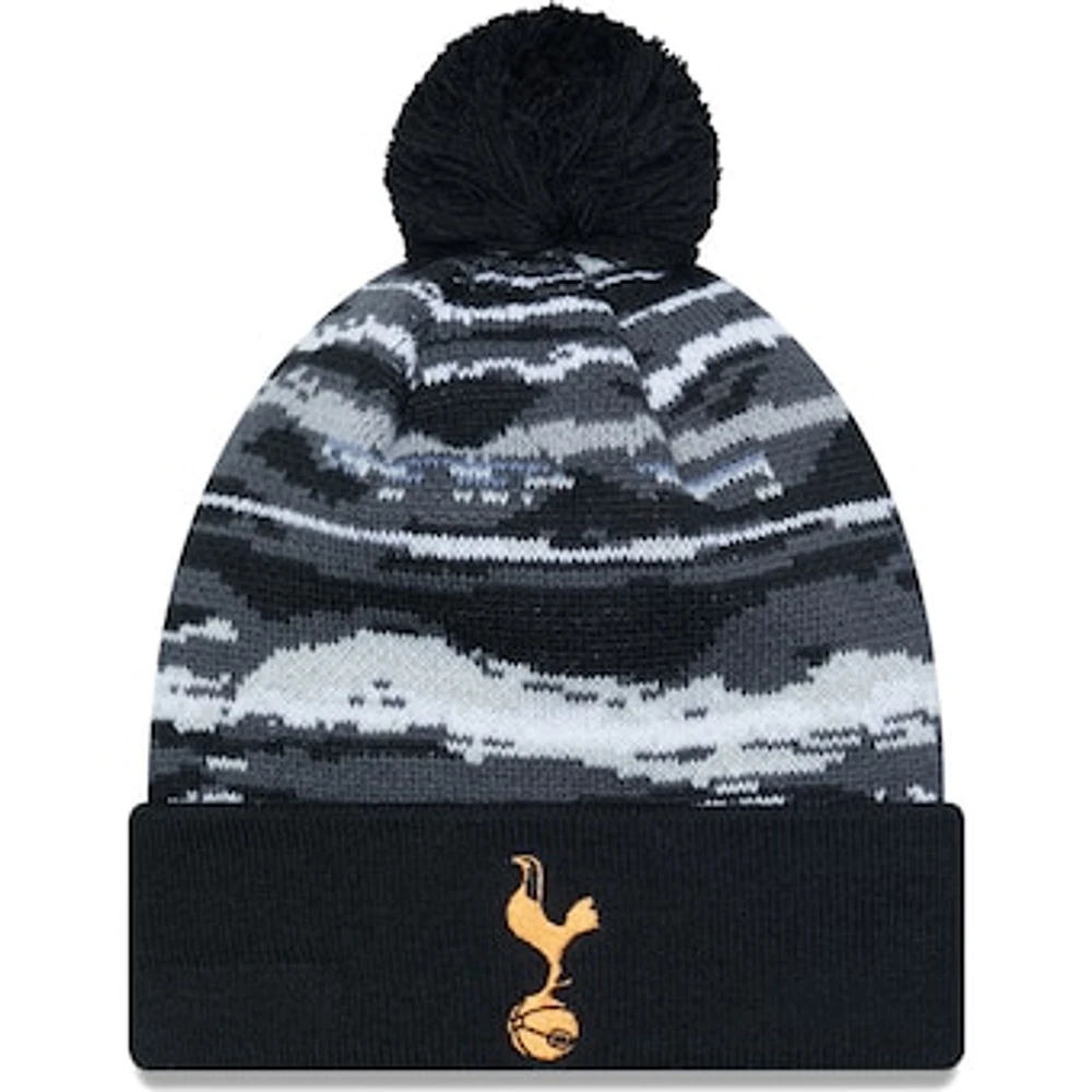 Men's New Era  Black Tottenham Hotspur Wave Allover Print Cuffed Knit Hat with Pom