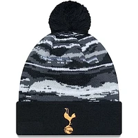 Men's New Era  Black Tottenham Hotspur Wave Allover Print Cuffed Knit Hat with Pom