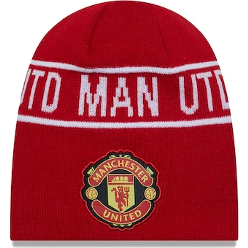 Men's New Era Red Manchester United Wordmark Skull Knit Hat