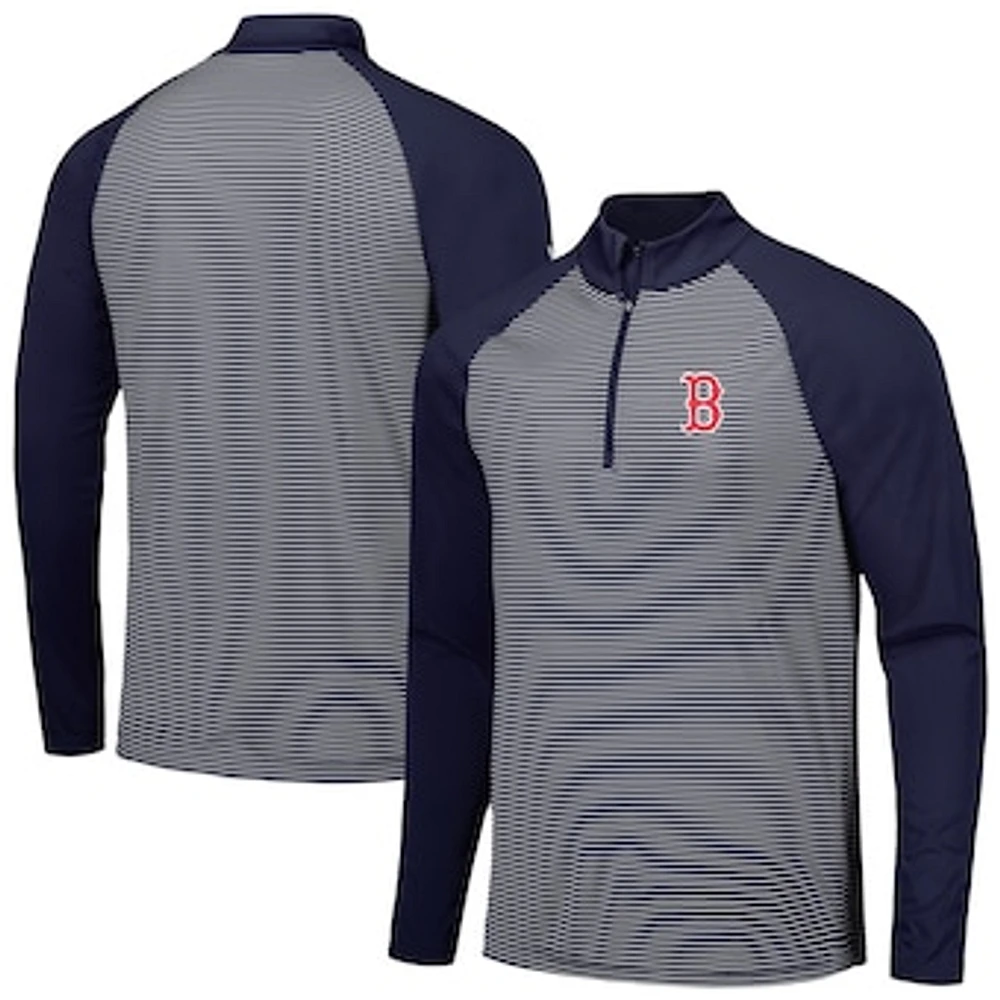 Men's Levelwear Navy Boston Red Sox Charter Striped Raglan Quarter-Zip Top