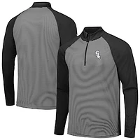 Men's Levelwear Black Chicago White Sox Charter Striped Raglan Quarter-Zip Top