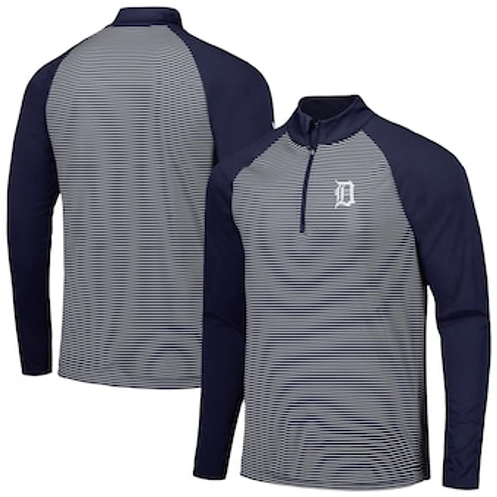 Men's Levelwear Navy Detroit Tigers Charter Striped Raglan Quarter-Zip Top