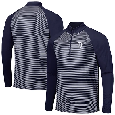 Men's Levelwear Navy Detroit Tigers Charter Striped Raglan Quarter-Zip Top