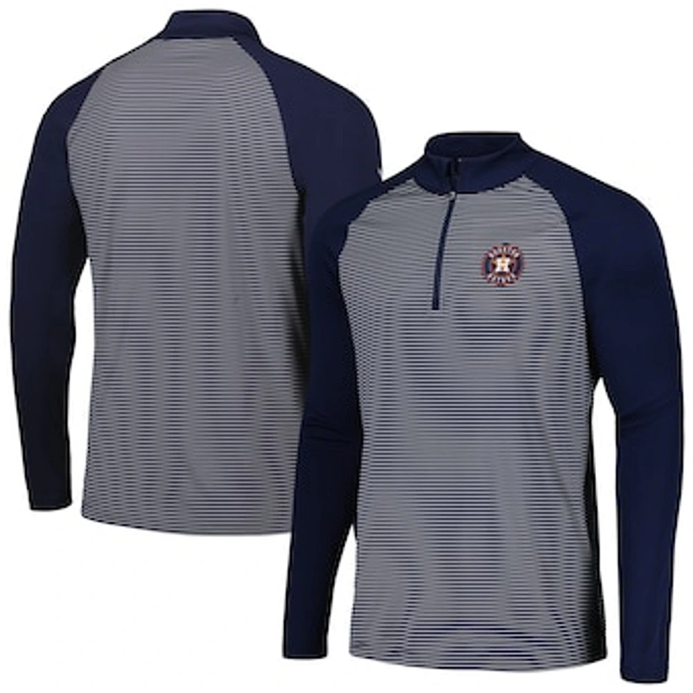 Men's Levelwear Navy Houston Astros Charter Striped Raglan Quarter-Zip Top