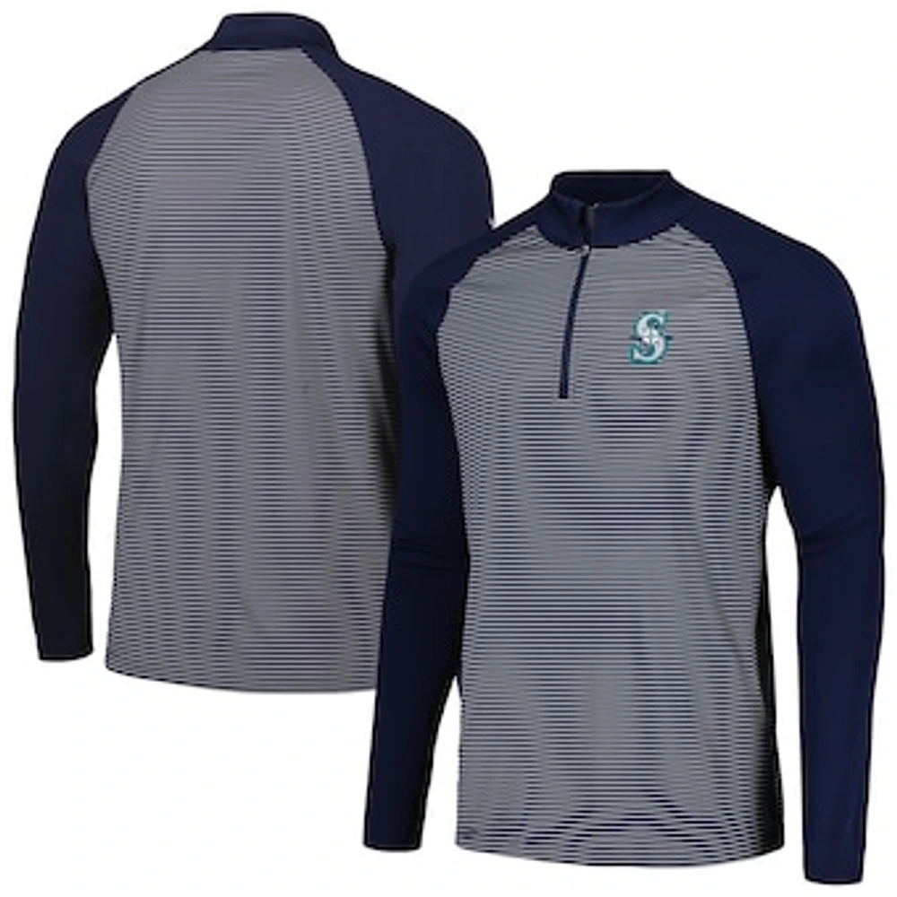 Men's Levelwear Navy Seattle Mariners Charter Striped Raglan Quarter-Zip Top