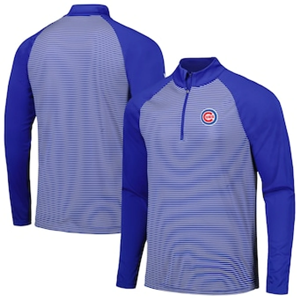 Men's Levelwear Royal Chicago Cubs Charter Striped Raglan Quarter-Zip Top