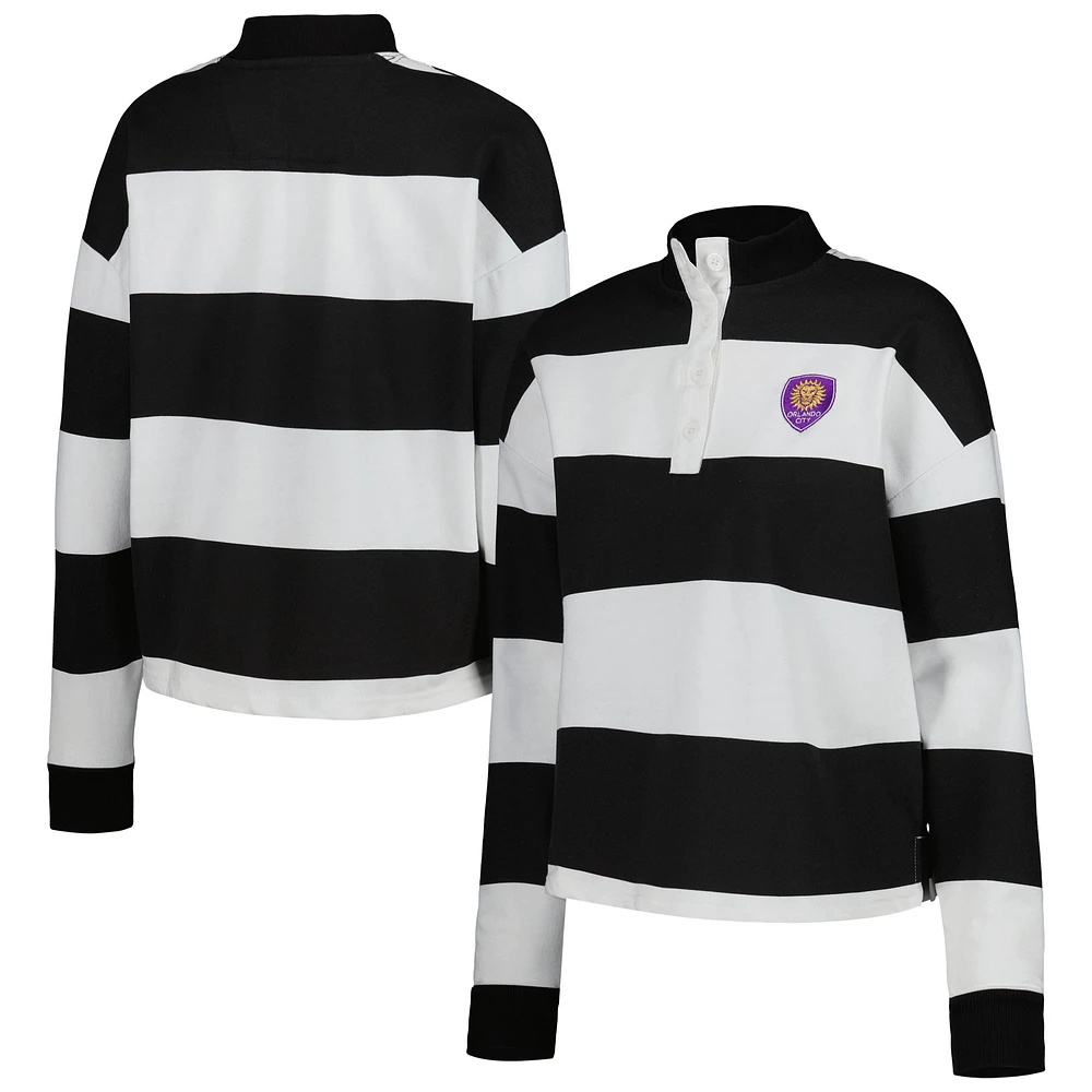 Women's Antigua  White Orlando City SC Radical Rugby Stripe Long Sleeve T-Shirt