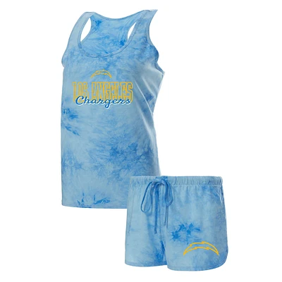 Women's Concepts Sport Powder Blue Los Angeles Chargers Billboard Scoop Neck Racerback Tank and Shorts Sleep Set