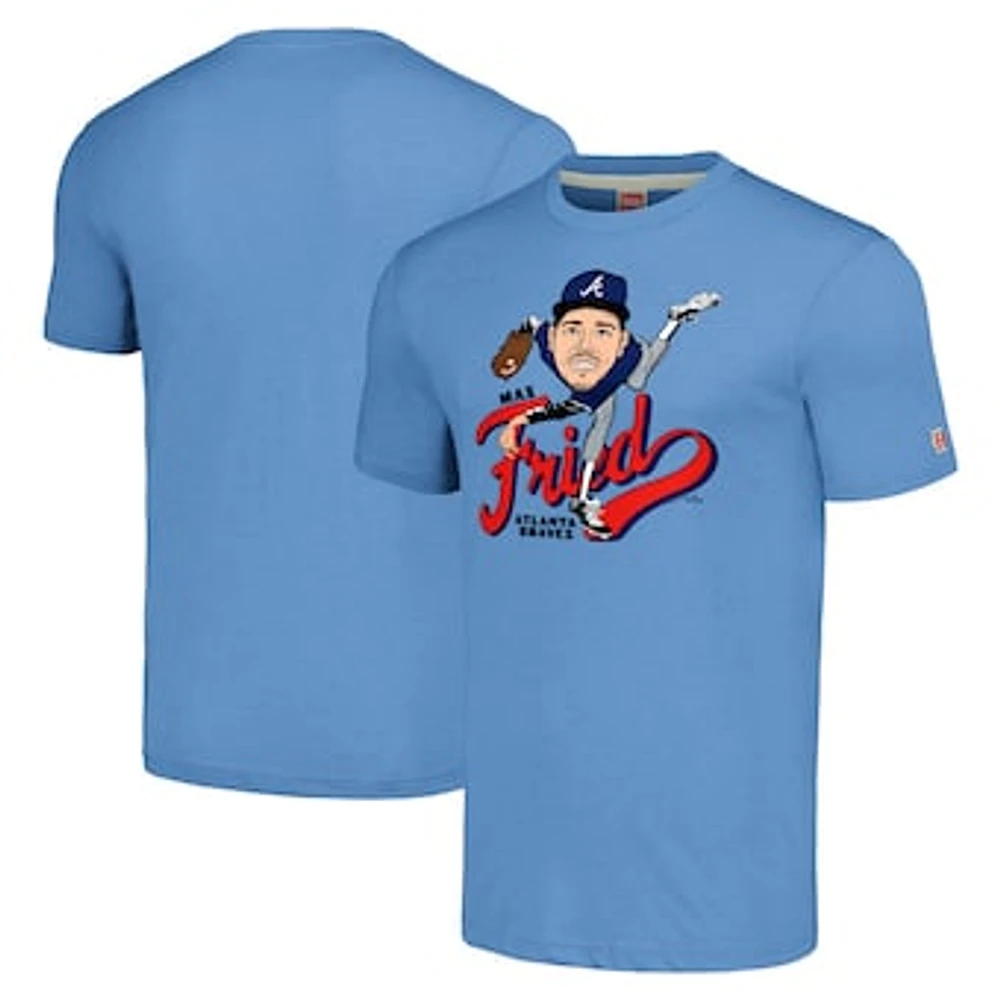 Men's Homage Max Fried Light Blue Atlanta Braves Caricature Tri-Blend T-Shirt