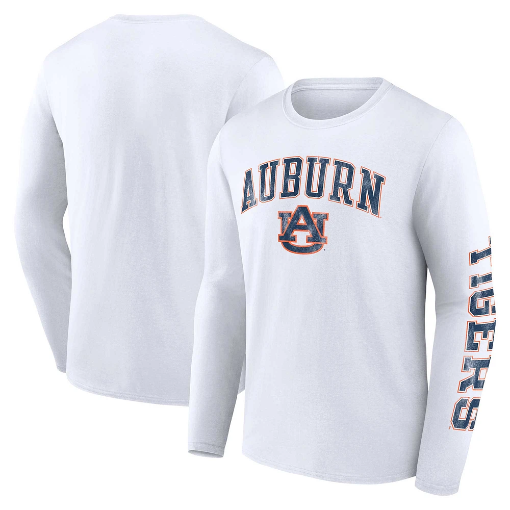 Men's Fanatics White Auburn Tigers Distressed Arch Over Logo Long Sleeve T-Shirt