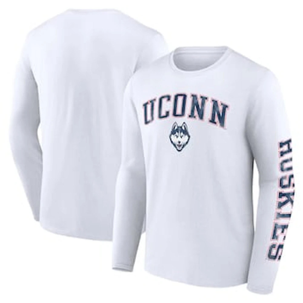 Men's Fanatics White UConn Huskies Distressed Arch Over Logo Long Sleeve T-Shirt