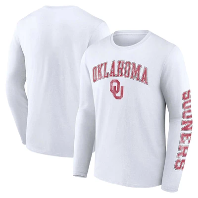 Men's Fanatics White Oklahoma Sooners Distressed Arch Over Logo Long Sleeve T-Shirt