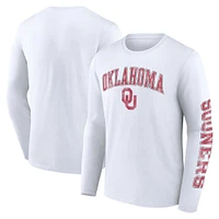 Men's Fanatics White Oklahoma Sooners Distressed Arch Over Logo Long Sleeve T-Shirt