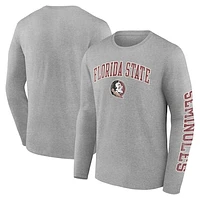 Men's Fanatics Heather Gray Florida State Seminoles Distressed Arch Over Logo Long Sleeve T-Shirt