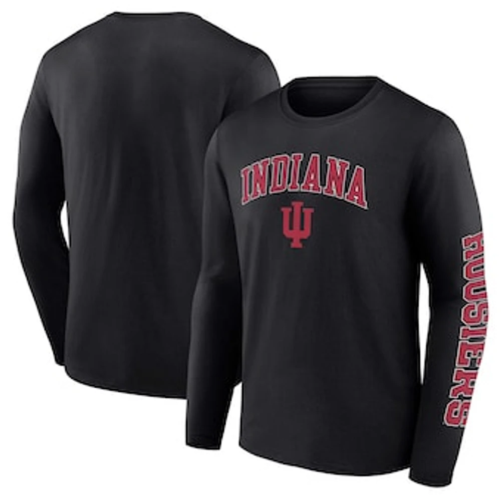 Men's Fanatics Black Indiana Hoosiers Distressed Arch Over Logo Long Sleeve T-Shirt