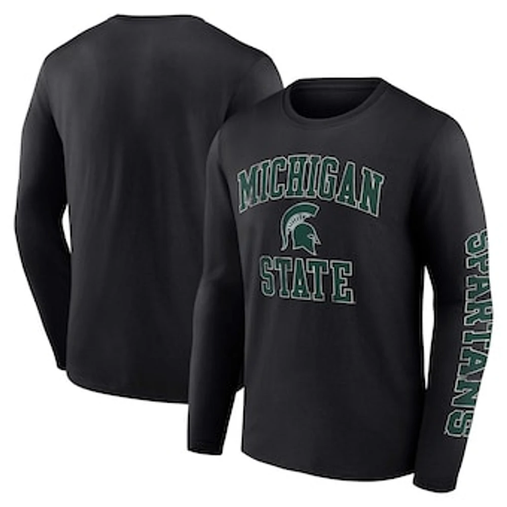 Men's Fanatics Black Michigan State Spartans Distressed Arch Over Logo Long Sleeve T-Shirt