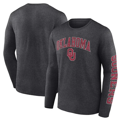 Men's Fanatics Heather Charcoal Oklahoma Sooners Distressed Arch Over Logo Long Sleeve T-Shirt