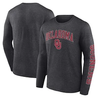 Men's Fanatics Heather Charcoal Oklahoma Sooners Distressed Arch Over Logo Long Sleeve T-Shirt