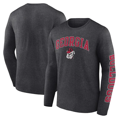 Men's Fanatics Heather Charcoal Georgia Bulldogs Distressed Arch Over Logo Long Sleeve T-Shirt