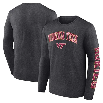 Men's Fanatics Heather Charcoal Virginia Tech Hokies Distressed Arch Over Logo Long Sleeve T-Shirt