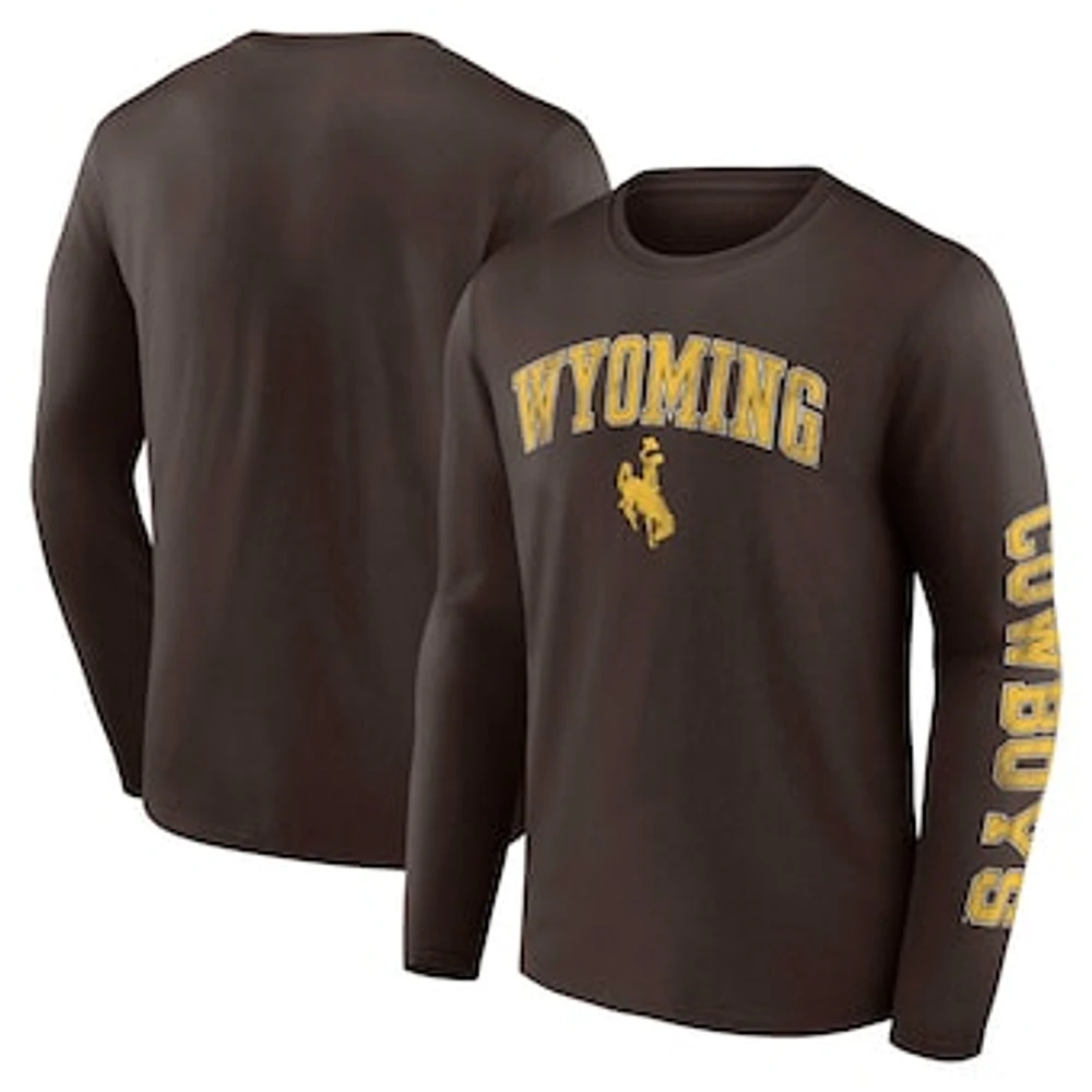 Men's Fanatics Brown Wyoming Cowboys Distressed Arch Over Logo Long Sleeve T-Shirt