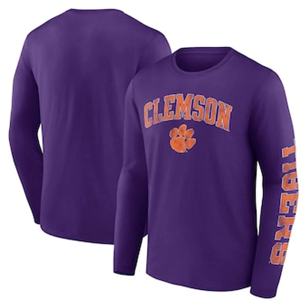 Men's Fanatics Purple Clemson Tigers Distressed Arch Over Logo Long Sleeve T-Shirt