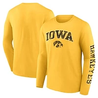 Men's Fanatics Gold Iowa Hawkeyes Distressed Arch Over Logo Long Sleeve T-Shirt