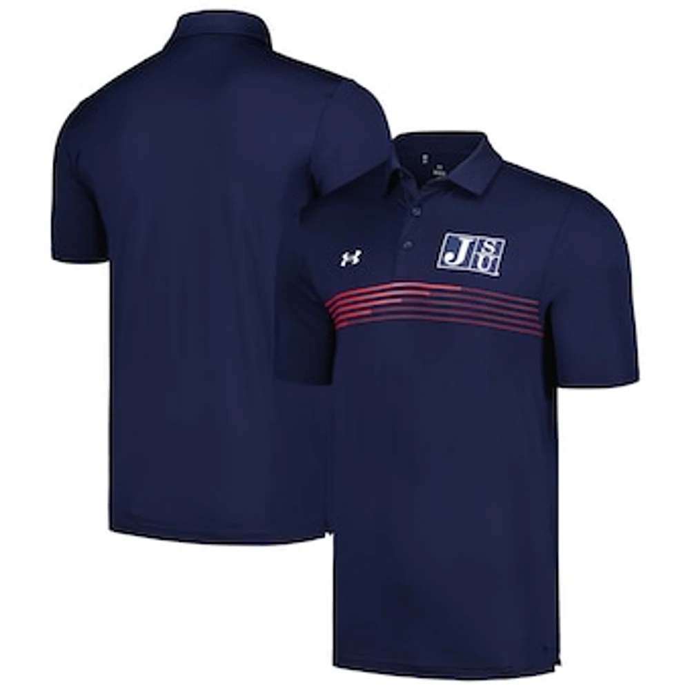 Men's Under Armour Navy Jackson State Tigers Tee To Green Stripe Polo