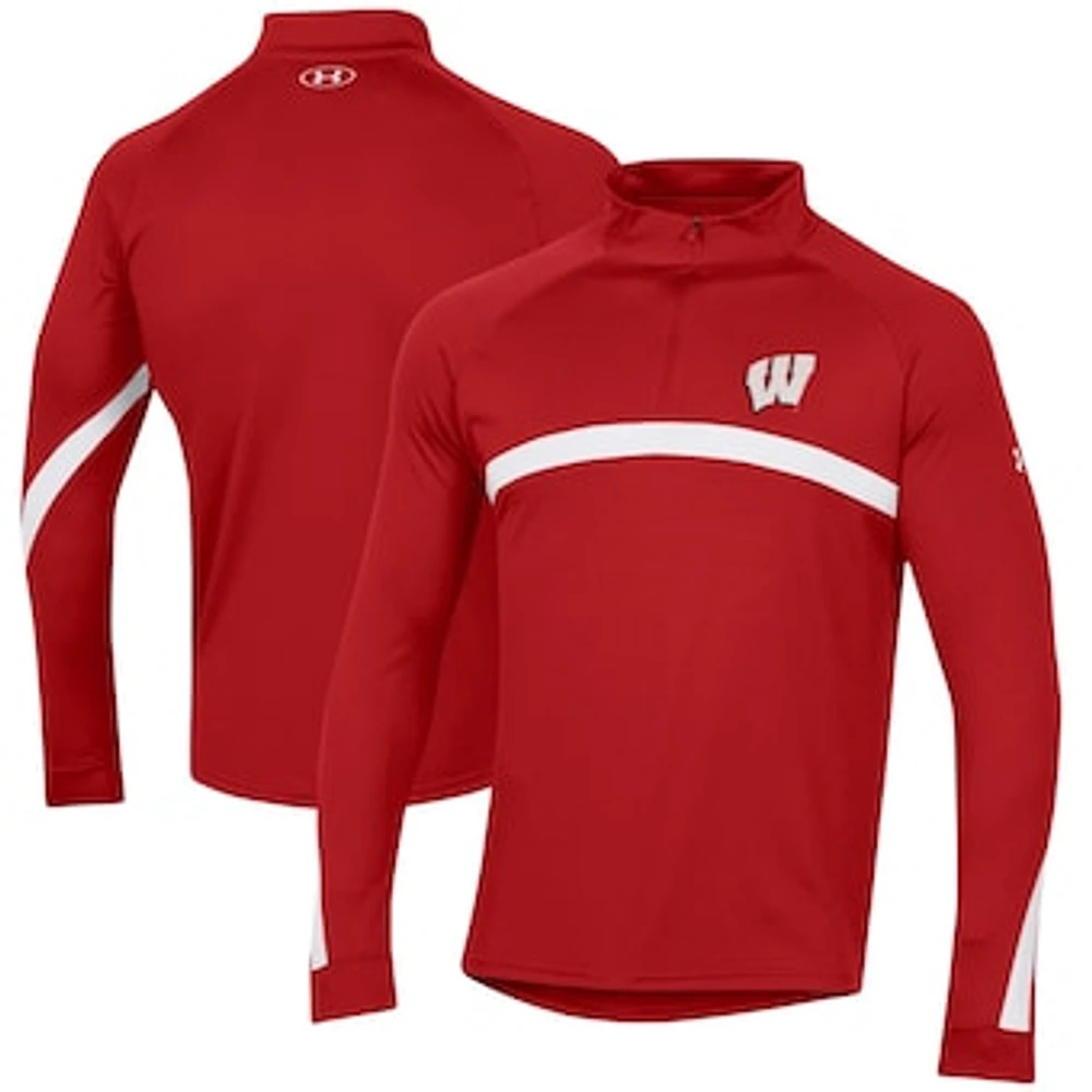 Men's Under Armour Red Wisconsin Badgers Game Day Raglan Quarter-Zip Top