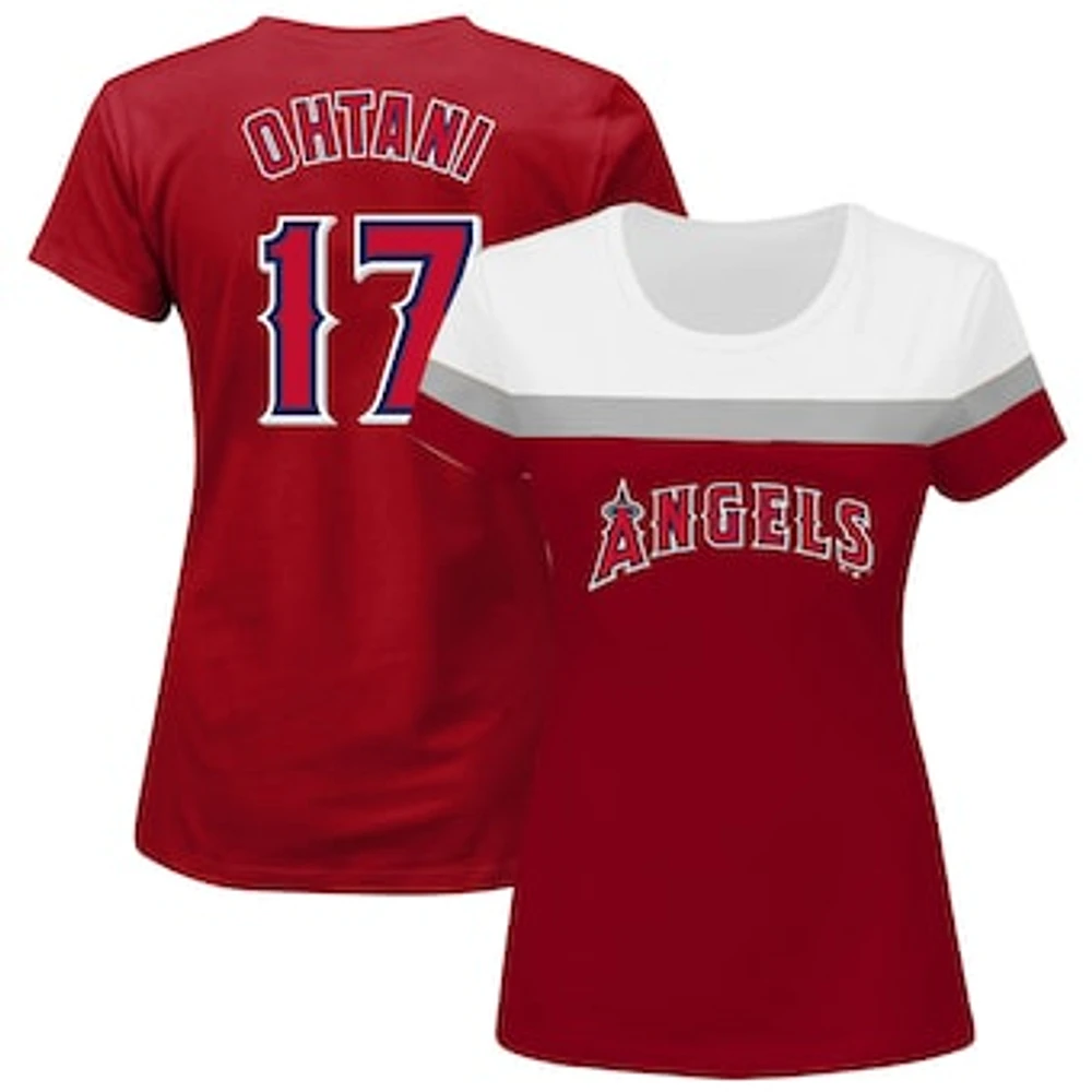 Women's Fanatics Shohei Ohtani Red Los Angeles Angels Plus Player Split Body T-Shirt