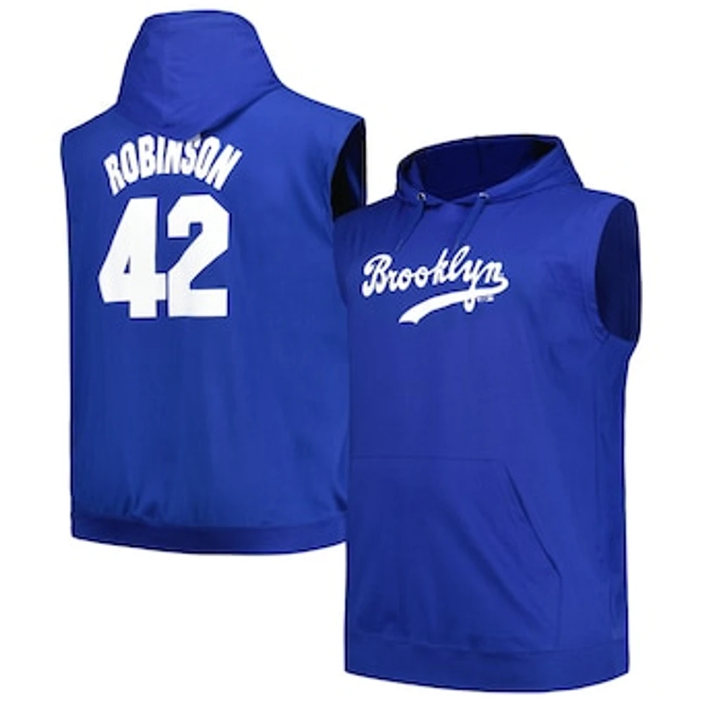 Men's Fanatics Jackie Robinson Royal Brooklyn Dodgers Name & Number Muscle Tank Hoodie