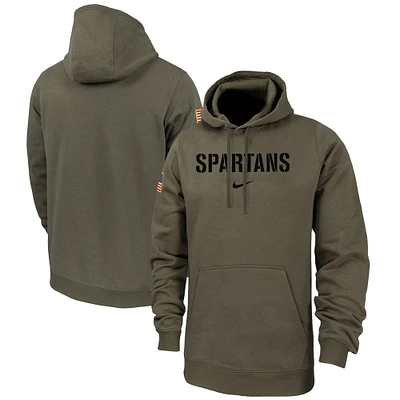 Men's Nike  Olive Michigan State Spartans Military Pack Club Fleece Pullover Hoodie