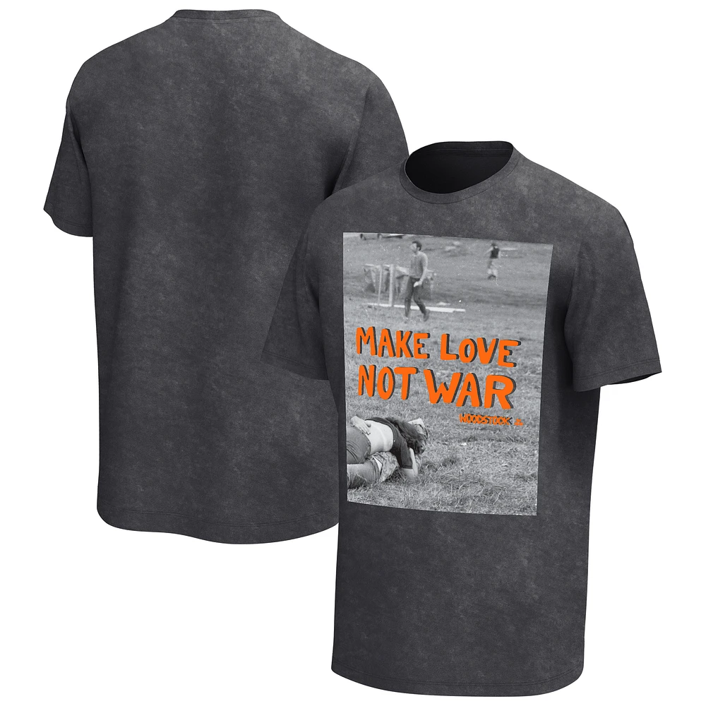 Men's Charcoal Woodstock Make Love Not War Washed Graphic T-Shirt