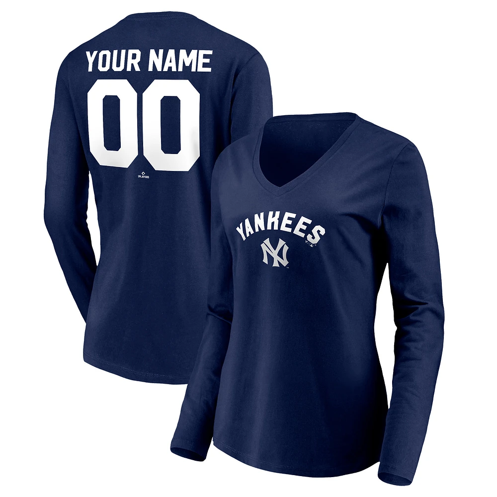 Women's Navy New York Yankees Cooperstown Collection Personalized Winning Streak Long Sleeve V-Neck T-Shirt