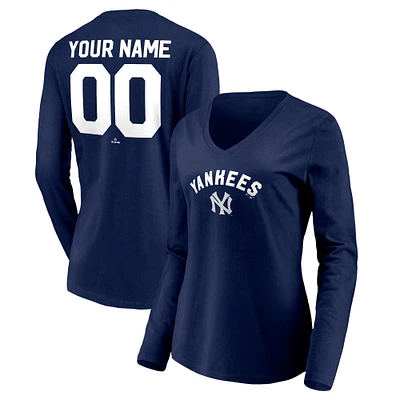 Women's Navy New York Yankees Cooperstown Collection Personalized Winning Streak Long Sleeve V-Neck T-Shirt