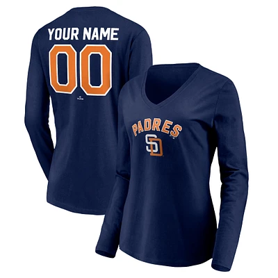 Women's Navy San Diego Padres Cooperstown Collection Personalized Winning Streak Long Sleeve V-Neck T-Shirt