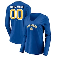 Women's Royal Seattle Mariners Cooperstown Collection Personalized Winning Streak Long Sleeve V-Neck T-Shirt
