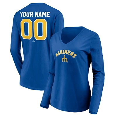Women's Royal Seattle Mariners Cooperstown Collection Personalized Winning Streak Long Sleeve V-Neck T-Shirt