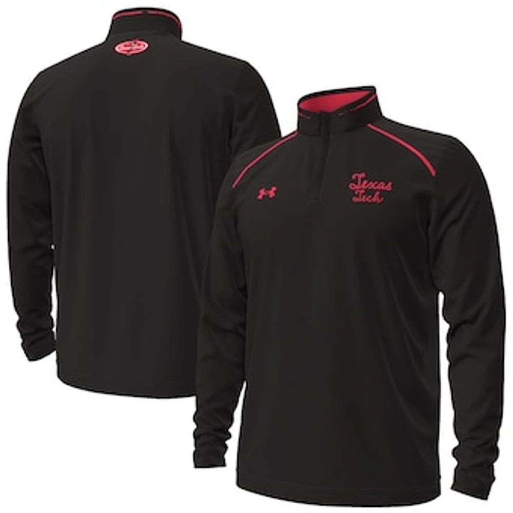 Men's Under Armour  Black Texas Tech Red Raiders Throwback Cursive Quarter-Zip Pullover Top