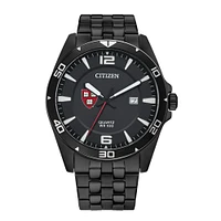 Men's Harvard Crimson Citizen Quartz Black-Tone Stainless Steel Watch