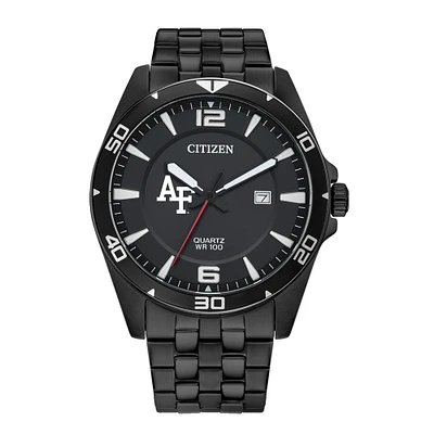 Men's Air Force Falcons Citizen Quartz Black-Tone Stainless Steel Watch
