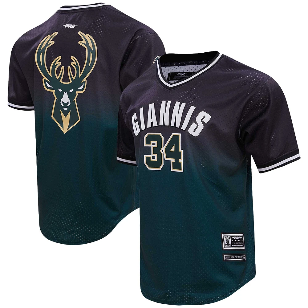 Men's Post Giannis Antetokounmpo Black/Green Milwaukee Bucks Ombre Name & Number T-Shirt