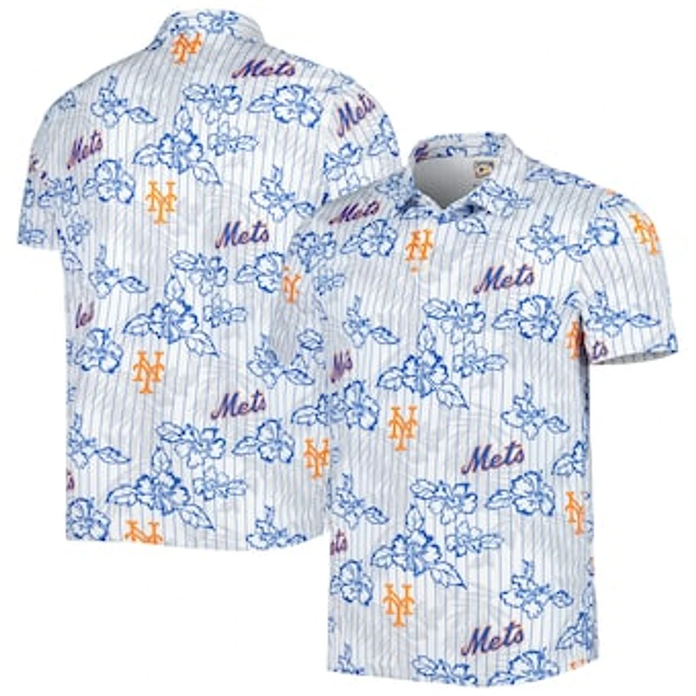 Men's Reyn Spooner White New York Mets Cooperstown Collection Puamana Print Polo