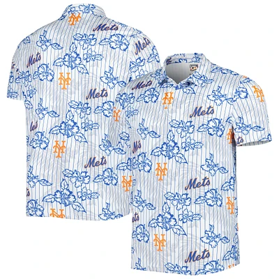 Men's Reyn Spooner White New York Mets Cooperstown Collection Puamana Print Polo