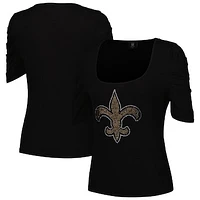 Women's Cuce Black New Orleans Saints Puff Sleeve Square Neck Top